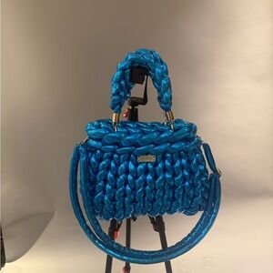 Braided Metallic Blue Top-Handle Bag